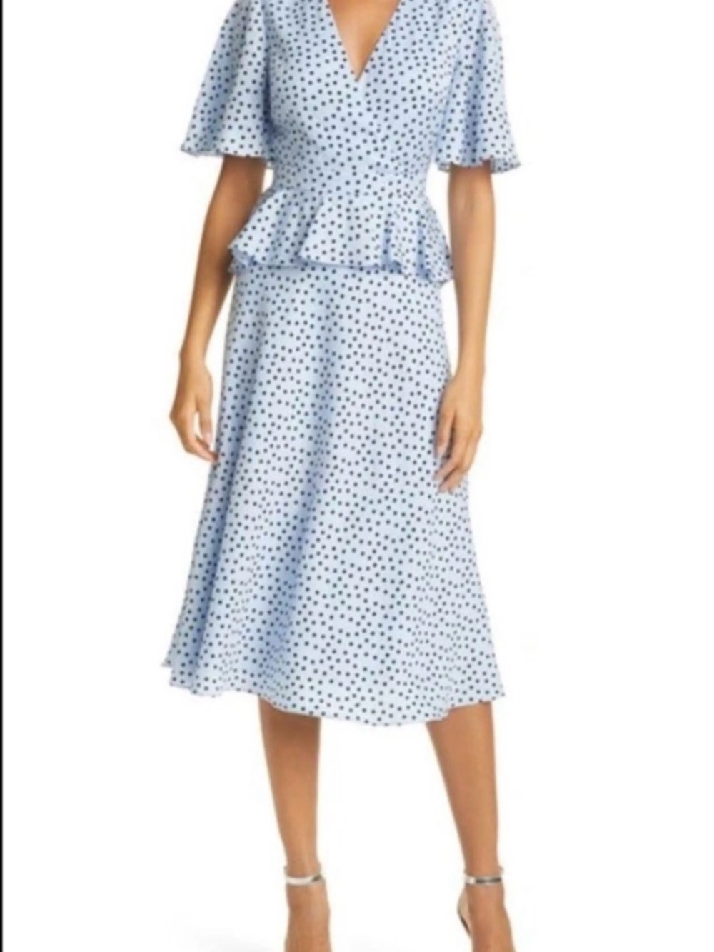 Ted Baker Mabel Dotty Light Blue Polka Dot Peplum Midi Dress